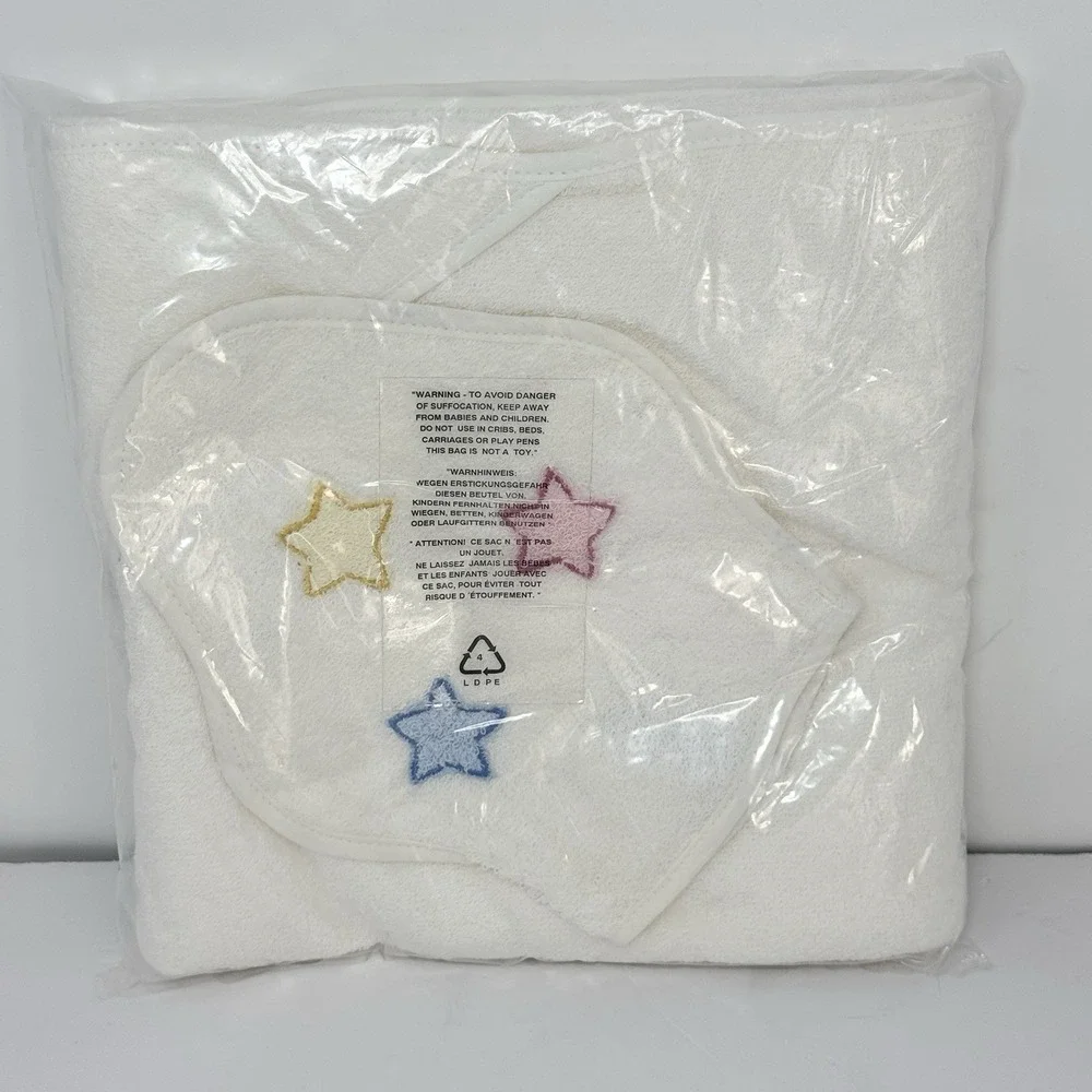 Vintage Lands End Baby Coming Home Duck Hooded Towel Mitt Set Cotton Shower Gift